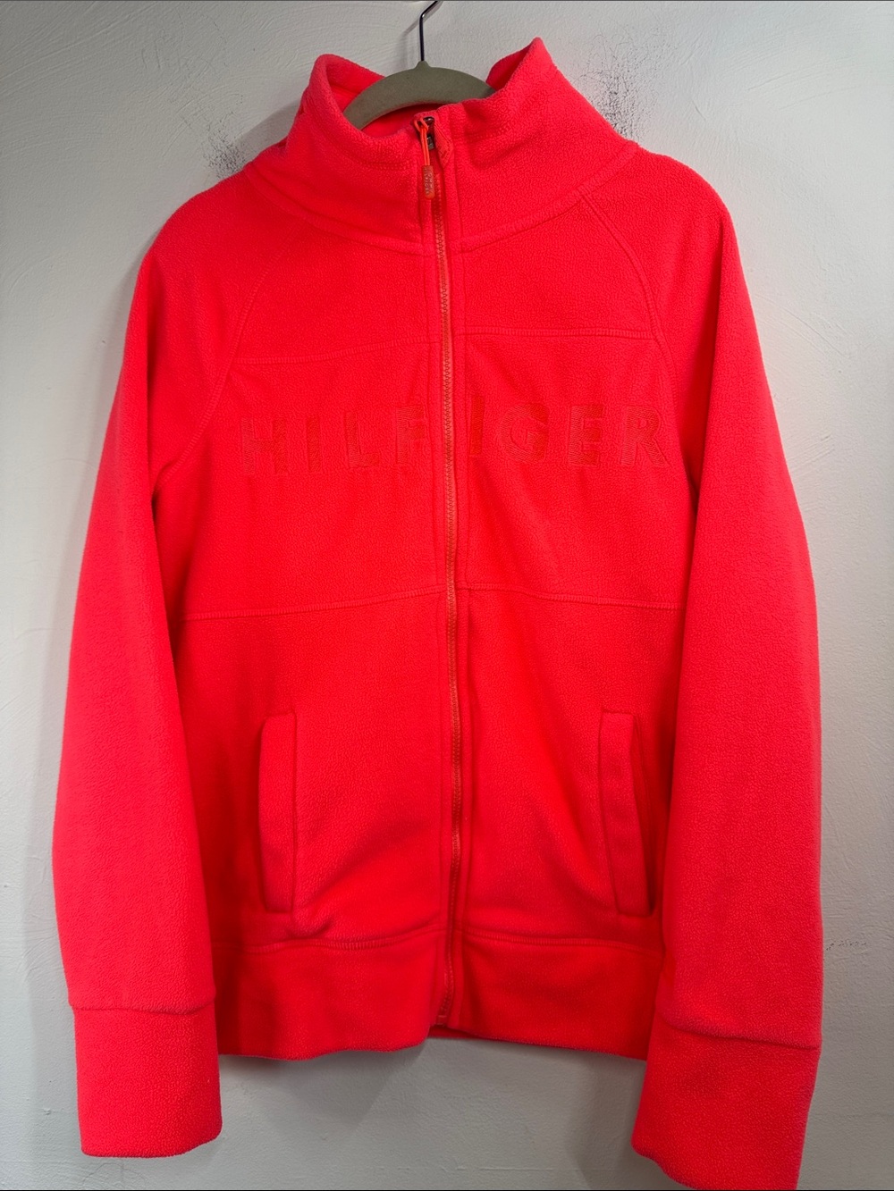 Tommy Hilfiger Women’s Bright Coral Fleece Zip Jacket Outdoor Hiking Gym